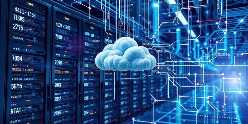 Stunning Abstract Visualization of Cloud Computing and Data Storage A Digital Network of Interconnected Nodes royalty free illustration