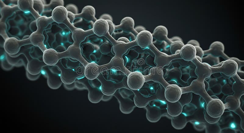 3D molecular lattice structure glowing blue vector illustration