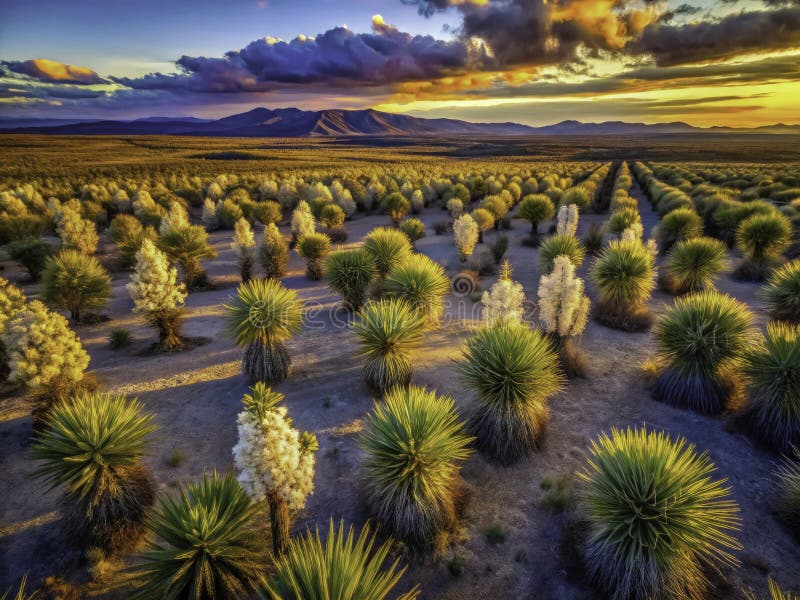 Stunning Aerial Panorama of Yucca Blooms in Spring Desert A Breathtaking Botanical Display stock illustration