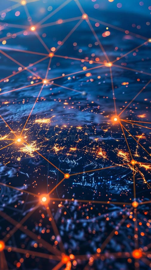 Aerial View of Global Network Connections with Glowing Node royalty free illustration