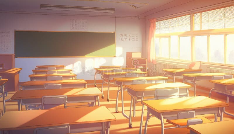 Premium AI Image  Anime scene of a classroom with a flower on a desk