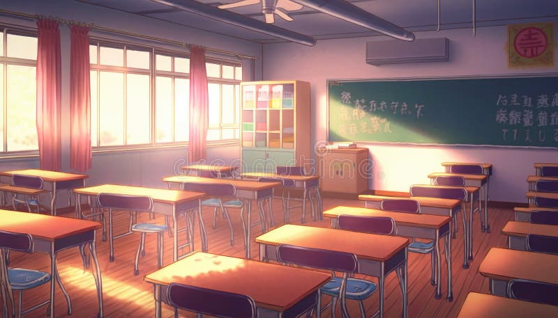 Empty Anime Classroom in Sunset Scene Graphic by MeiMei10 · Creative Fabrica