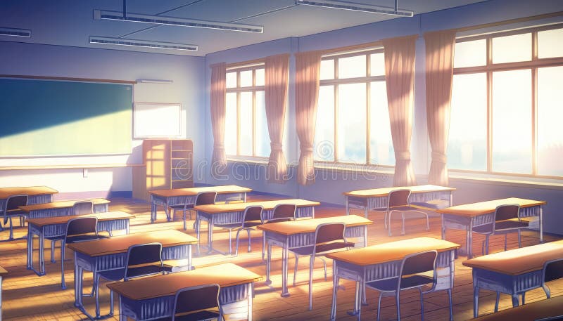 Empty Anime Classroom in Sunset Scene Graphic by MeiMei10 · Creative Fabrica