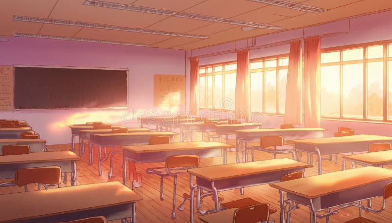 Premium AI Image  Anime scene of a classroom with a flower on a desk