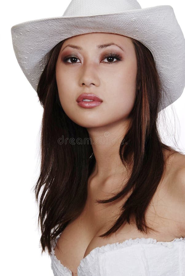 Stunning Asian woman in cowboy hat