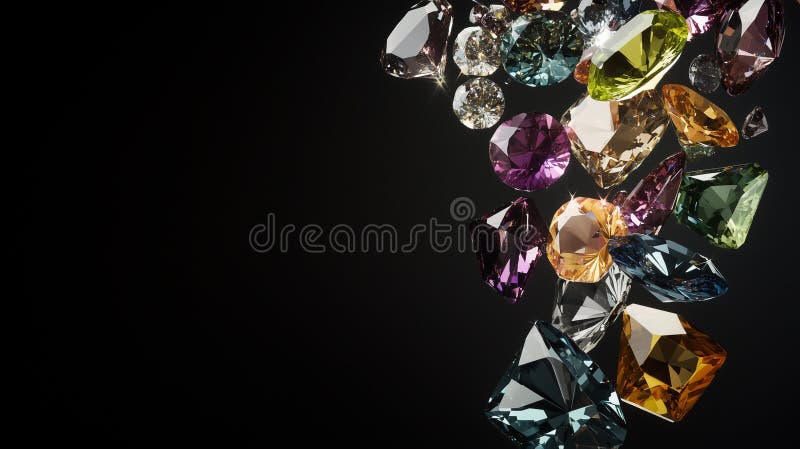 Stunning Assorted Colorful Gems Floating Against Black Background vector illustration