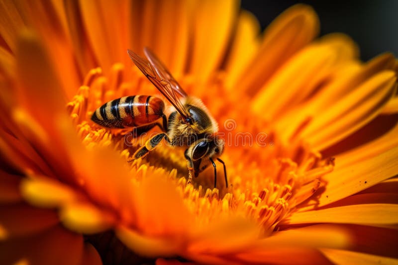 A Stunning Bee Collecting Nectar from Flower Stock Photo Image of