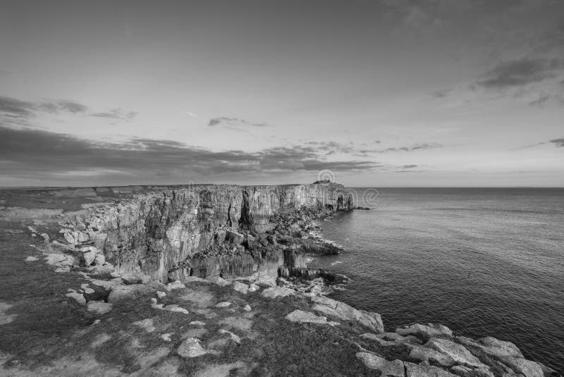 Stunning black and white landscape image of cliffs around St Gov.