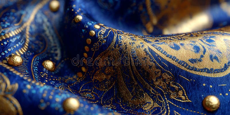 Stunning Blue and Gold Textile CloseUp Texture vector illustration