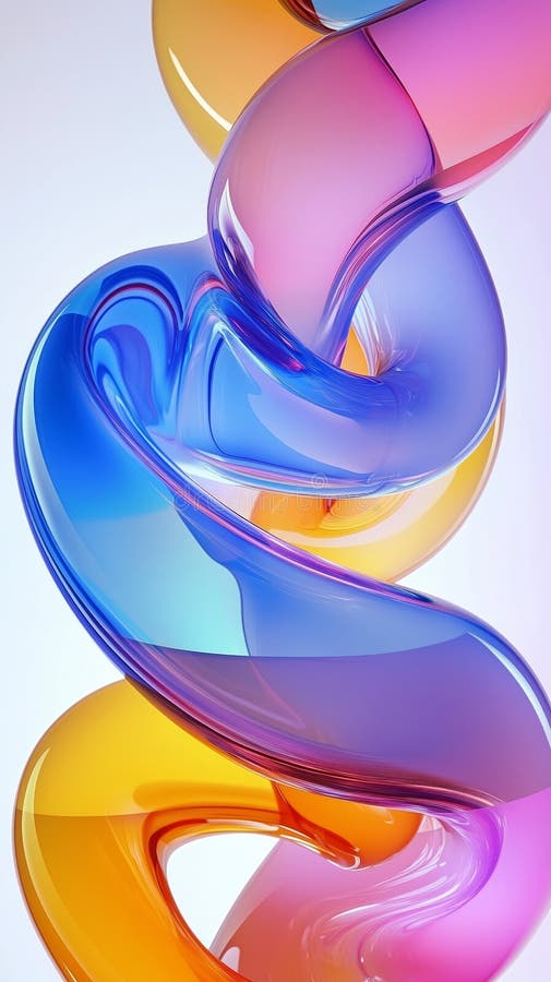 Stunning close-up of a twisted glass sculpture showcasing fluid curves and vibrant reflections. Concept of modern art stock photography
