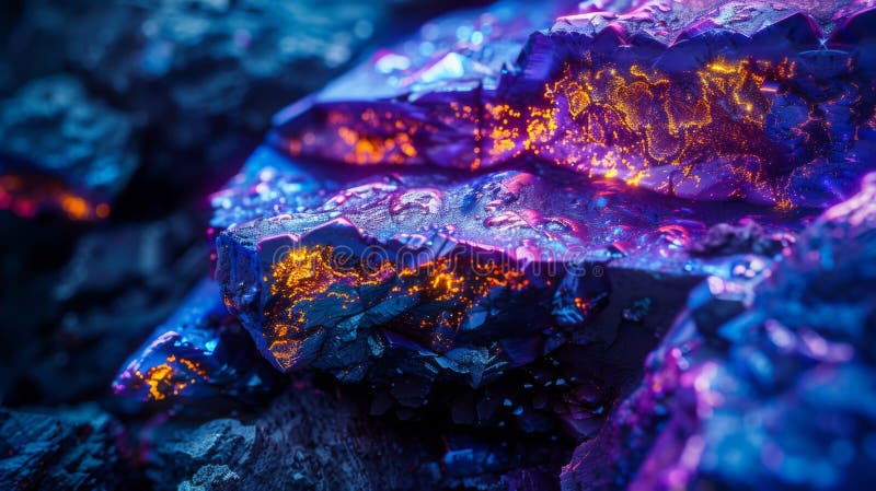 Stunning Close Up of Vibrant Mineral Formations Displaying Colorful Luminescence in Underground Environment. Generative royalty free stock photo