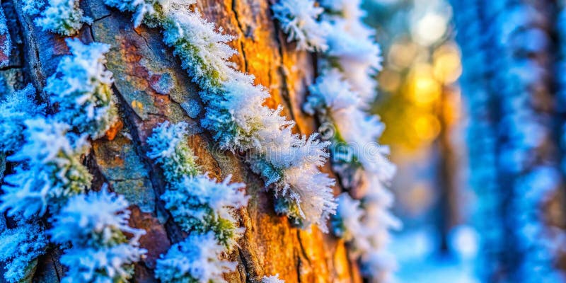 Stunning Closeup of Frozen Winter Tree Bark Unveiling Intricate Icy Textures in Natures Artistic Masterpiece stock illustration