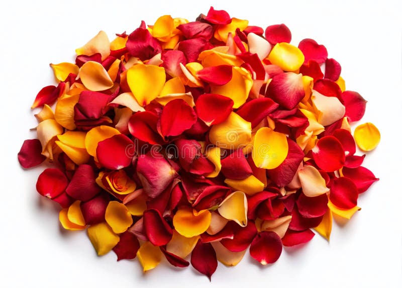 Stunning CloseUp a Lush Pile of Vibrant Red and Yellow Rose Petals A Captivating Display of Nature stock illustrationer
