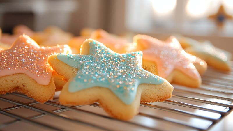 Beautiful Buttery Hard Sugar Cookies with Delicate Glittery Icing in