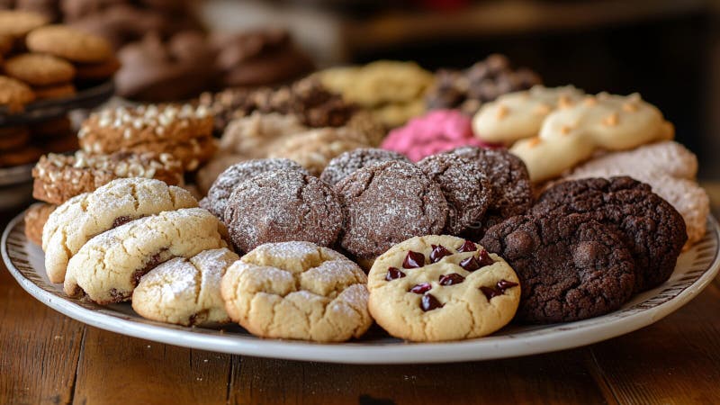 Beautiful, Delicious, Delicate and Buttery Different Kinds of Danish Cookies on a Plate vector illustration