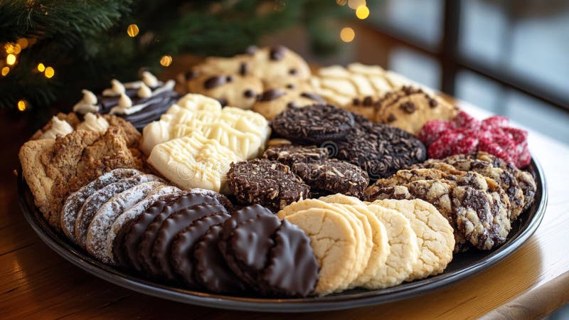 Beautiful, Delicious, Delicate and Buttery Different Kinds of Danish Cookies on a Plate (Christmas Cookies) vector illustration