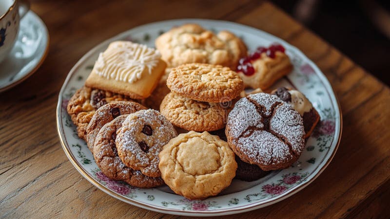 Beautiful, Delicious, Delicate and Buttery Different Kinds of Danish Cookies on a Plate vector illustration