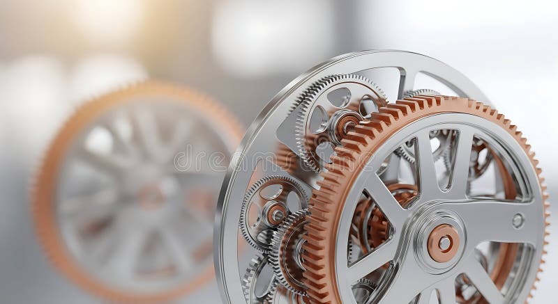 Close up of intricate silver and copper mechanism vector illustration