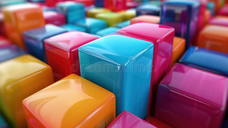 Vibrant Cubes Set in 3D Render stock illustration