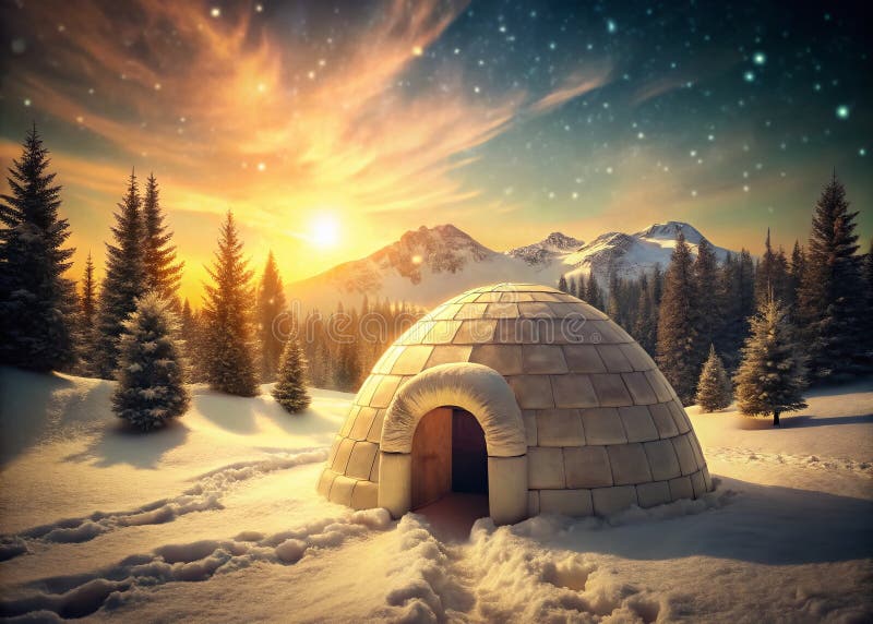 A Stunning 3D Rendered Arctic Igloo VintageInspired Design in a Pristine Snowy Landscape Perfect for WinterThemed Decor vector illustration