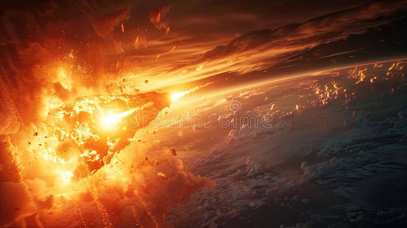 Coliziune cataclismică : impact asteroid pe pământ în 3d redare cu elemente NASA stock illustration