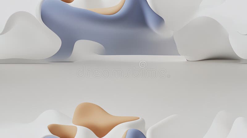 A stunning 3D rendering showcases an abstract sculpture of smooth, undulating shapes in light blue and white vector illustration