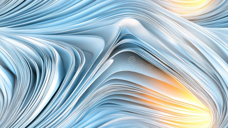 A stunning 3D rendering showcases an abstract sculpture of smooth, undulating shapes in light blue and white stock illustration