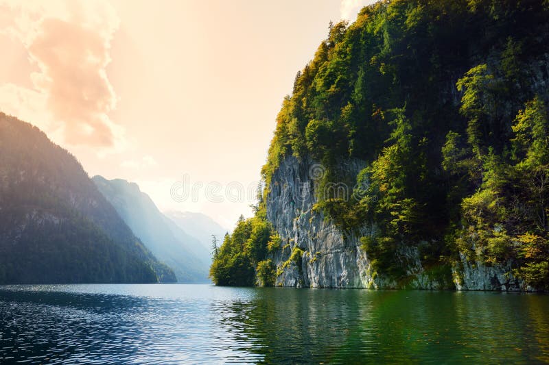 Stunning Deep Green Waters of Konigssee, Known As Germany`s Deepest and 