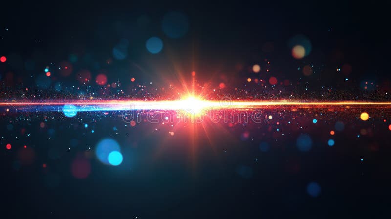 Vibrant Light Rays and Bokeh Sparkles on Dark Background royalty free illustration