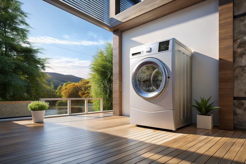 Futuristic AIPowered Dryer Mockup Drone Photography of a Modern Laundry Room Design royalty free illustration
