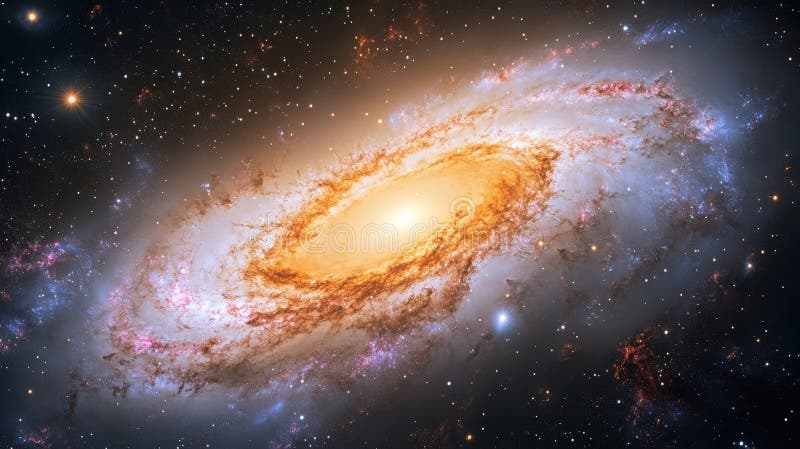 Stunning Galaxy in Space with Bright Center and Spiral Formations, Captivating View of the Cosmos and Stars vector illustration