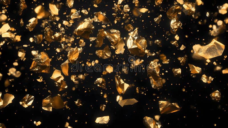 Stunning golden fragments floating against a dark backdrop, creating captivating visual effects vector illustration