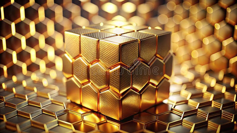 Stunning Golden Hexagonal Cube Digital Texture Background A Luxurious Geometric Design with Elegant Light Effects for stock illustration