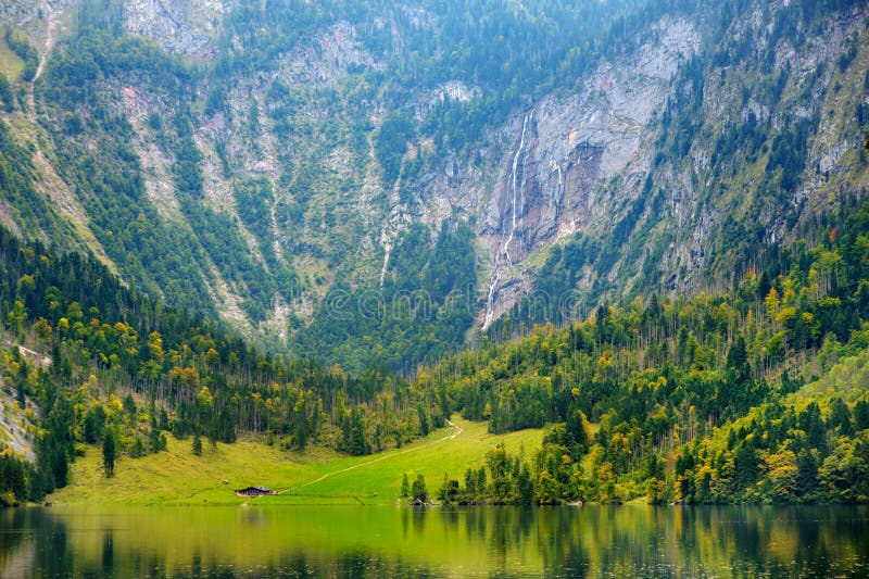 Stunning Green Waters of Obersee, Located Near Konigssee, Known As 