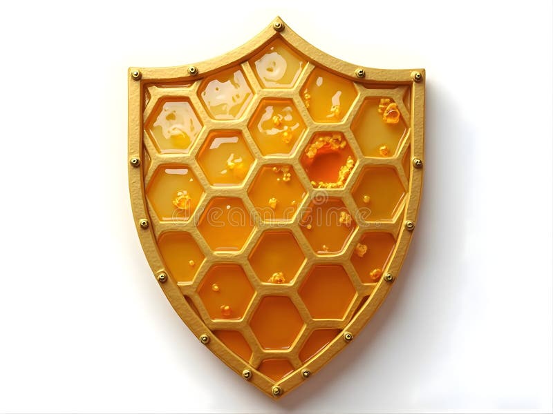 Golden honeycomb shield with honey royalty free stock image