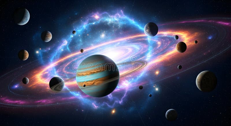 Cosmic Galaxy with Planets and Nebula royalty free illustration