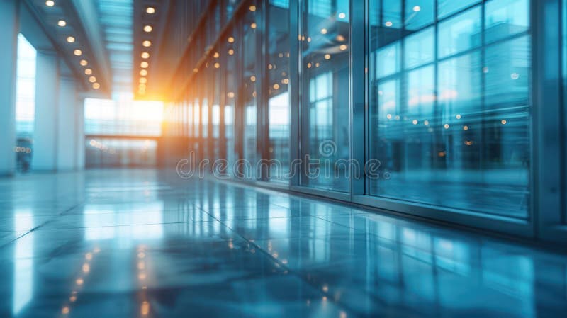 Blurred Glass Wall of Modern Business Center as Abstract Background with Blue Tint stock illustration