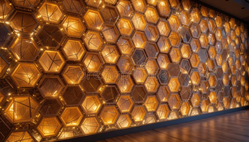 Illuminated Hexagonal Wall Panel - Modern Geometric Design vector illustration