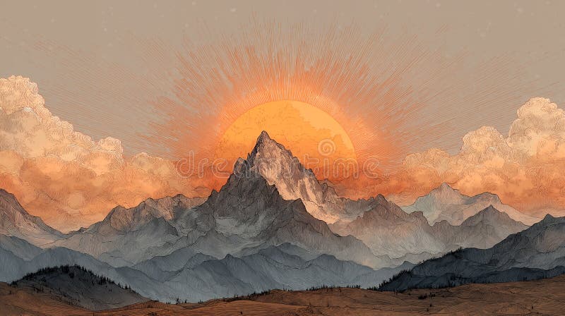 A stunning landscape features a series of rugged royalty free illustration