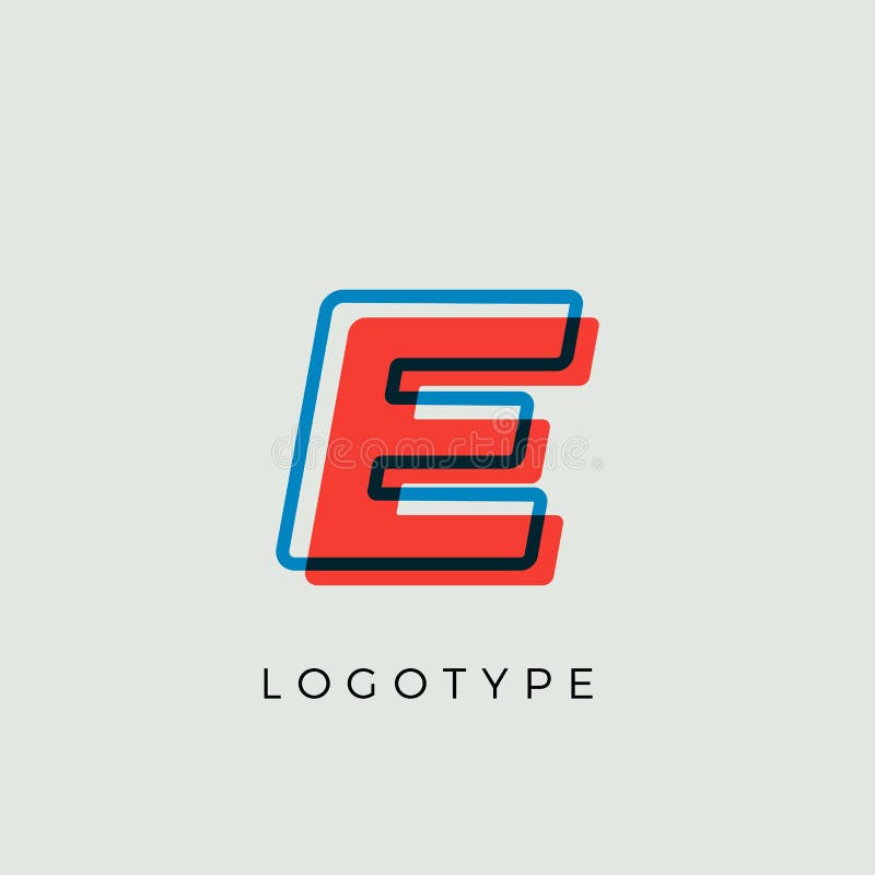 Stunning Letter E with 3d color contour, minimalist letter graphic for modern comic book logo, cartoon headline