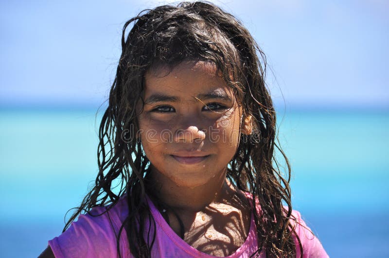 Stunning little Kanak aborigen girl in Ouvea Island, New Caledonia