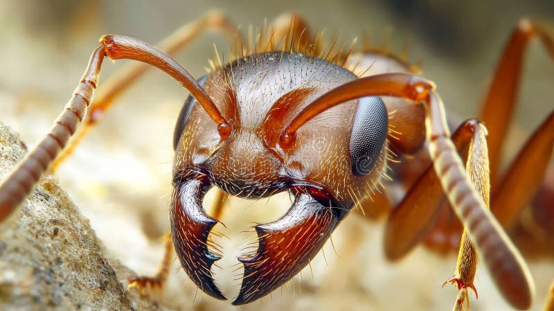 A stunning macro photograph of an ant's head, showcasing intricate details and a captivating perspective on this tiny creature. Perspective ant stock images, royalty-free photos and pictures