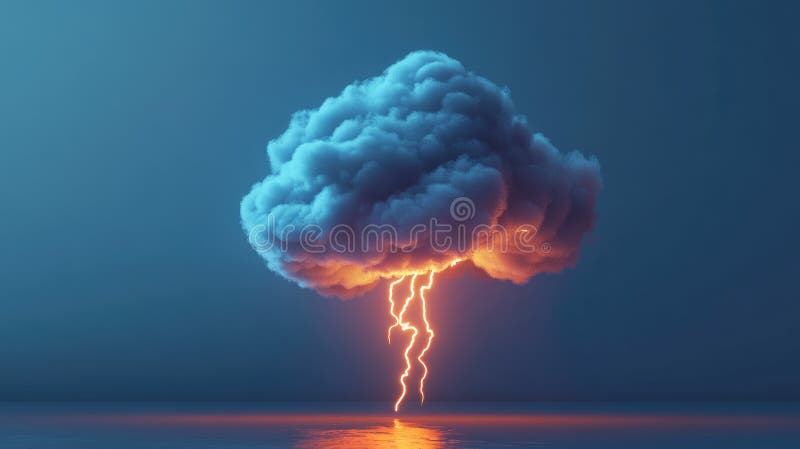 Dramatic Lightning Over Ocean in Minimalist Style stock illustration
