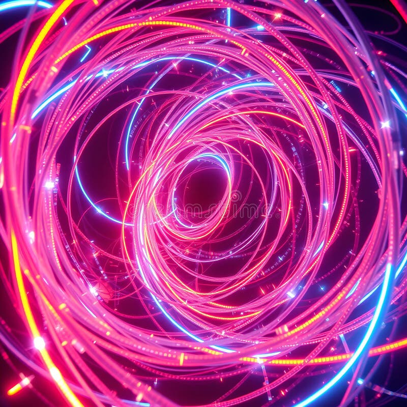 Stunning Neon Cyberpunk Vortex : GravityDefcing-kablar i djup Space SciFi Aesthetic royaltyfri illustrationer
