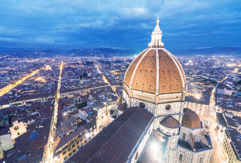 Stunning night aerial view of Piazza Duomo - Florence, Italy stock images Stunning night aerial view of Piazza Duomo - Florence, Italy stock images