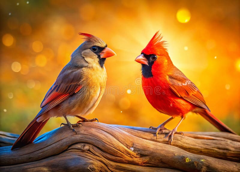 A Stunning Panoramic Comparison of Male and Female Northern Cardinal Birds Visualizing Subtle Differences in Plumage royalty free illustration