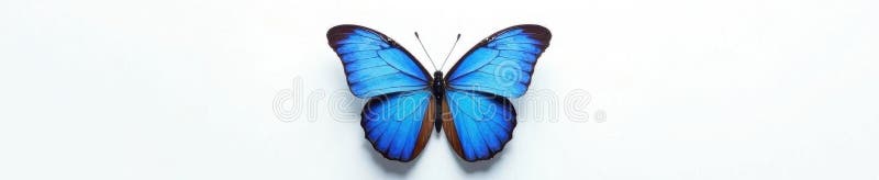 Stunning panoramic shot showcasing a majestic blue butterfly on white , nature, summer vector illustration