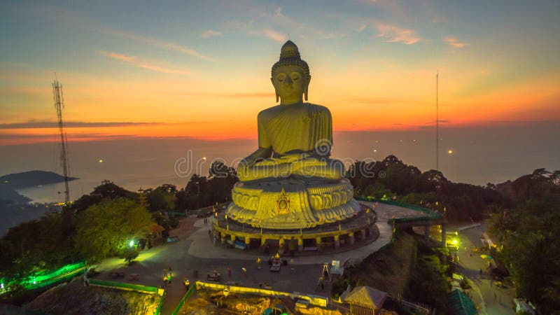 Stunning panoramic view Phuket white big Buddha landmark of Phuket island