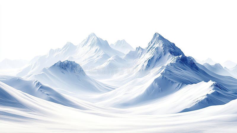 Stunning panoramic view of snow-covered mountains against a clear white sky vector illustration