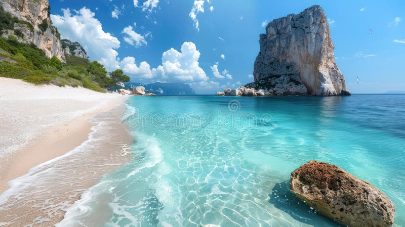 Santa Giulia Beach: Captivating View of Famous Rock Formation stock illustration